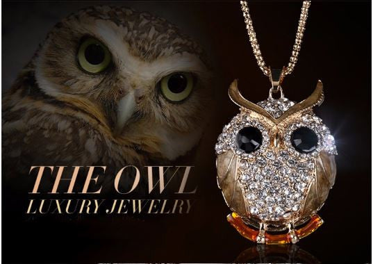18K Gold Plated Crystal Cubic Zircon Diamond Owl Pendant