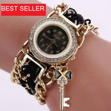 Fashion Ribbon Watches Luxury Crystal Key White Analog Quartz Watch For Ladies