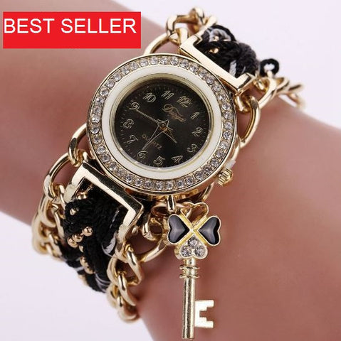 Fashion Ribbon Watches Luxury Crystal Key White Analog Quartz Watch For Ladies