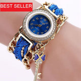 Fashion Ribbon Watches Luxury Crystal Key White Analog Quartz Watch For Ladies