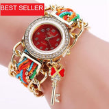 Fashion Ribbon Watches Luxury Crystal Key White Analog Quartz Watch For Ladies