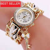 Fashion Ribbon Watches Luxury Crystal Key White Analog Quartz Watch For Ladies