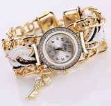 Fashion Ribbon Watches Luxury Crystal Key White Analog Quartz Watch For Ladies