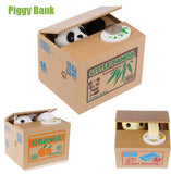 Automatic Stole Coin Piggy Bank Panda Yellow / White Cat Money Box
