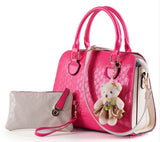 Fashion 2 Piece Handbag Set with Bear