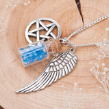 Pentacle Angel Wings Wishing Bottle Guardian Series Silver Plated Necklace