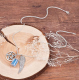 Pentacle Angel Wings Wishing Bottle Guardian Series Silver Plated Necklace