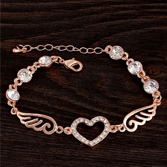 Heart wing 18K Rose Gold Plated Chain Link Bracelet