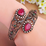 Antique Silver Plated Flower Design Jewelry Turkish Bangle