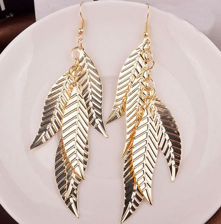 Multi-Layers Alloy Leaves Dangle Earrings Gold/Silver Plated Long Earrings