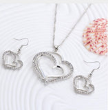 Romantic Heart Pattern Crystal Necklace Earrings Jewelry Sets
