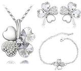 White Crystal Clover Four Leaf Leaves Pendant Necklace Earrings Bracelet Jewelry Sets