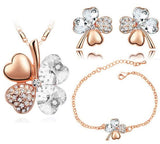 White Crystal Clover Four Leaf Leaves Pendant Necklace Earrings Bracelet Jewelry Sets
