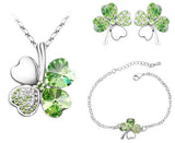 Lightgreen Crystal Clover Four Leaf Leaves Pendant Necklace Earrings Bracelet Jewelry Sets