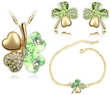 Lightgreen Crystal Clover Four Leaf Leaves Pendant Necklace Earrings Bracelet Jewelry Sets