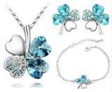 Oceanblue Crystal Clover Four Leaf Leaves Pendant Necklace Earrings Bracelet Jewelry Sets