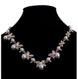 Gold Plated Inlaid With Imitation Diamond Short Choker Pearl Necklace