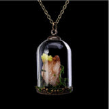 Handmade Dried Flower Glass Locket Raw Amethyst or Citrine Healing Crystal Terrarium Natural Stone Pendant Necklace