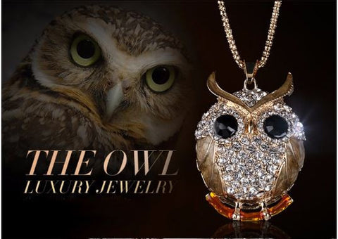 18K Gold Plated Crystal Cubic Zircon Diamond Owl Pendant Necklace