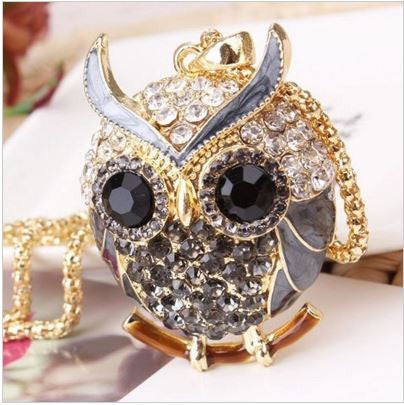 18K Gold Plated Crystal Cubic Zircon Diamond Owl Pendant Necklace
