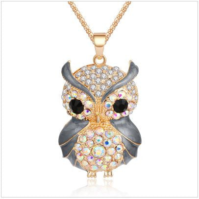 Long Necklace Vintage Crystal Cubic Zircon Diamond Owl Pendant Necklace