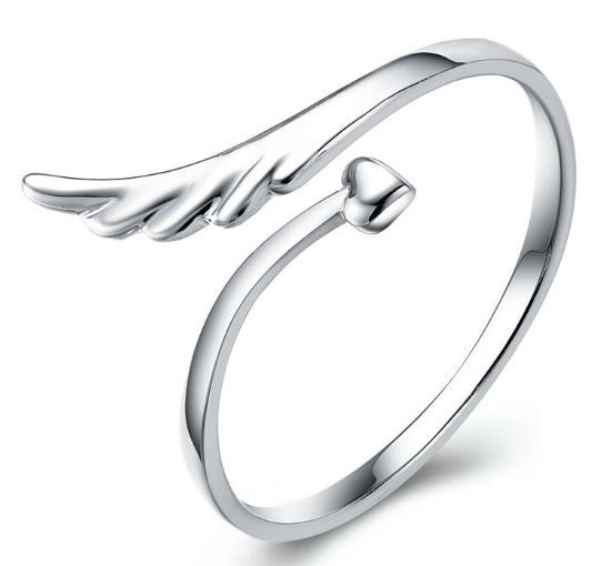 Adjustable Size Silver Plated Ring Fashion Exquisite Angel Wing Ring