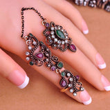 Adjustable Turkish Two Finger Hollow Out Flower Design Vintage Ring For Women