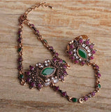 Bracelet Ring Set Vintage Antique Gold Plated Hand Chain Ring For Women