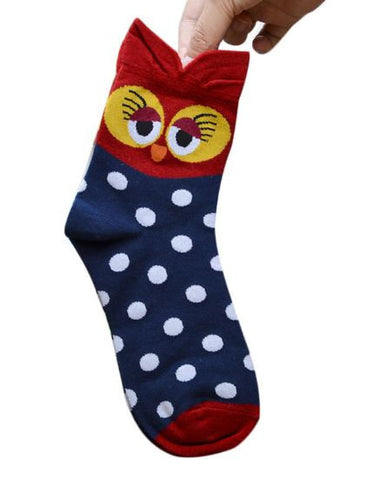 Colorful Owl Footprints Cotton Socks For Women